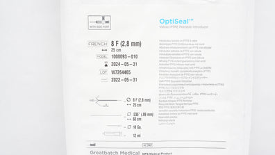 Greatbatch 1000093-010 OptiSeal Valved PTFE Peelable Introducer 8F x 25cm (x)